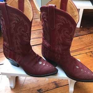 Red snake and cow cowgirl boots